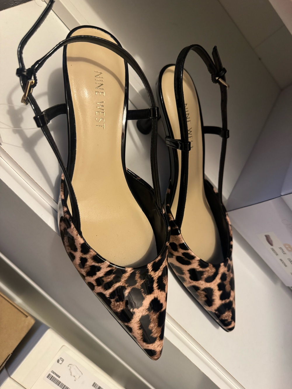 Nine West Leopard Print Pointed Slingback Heels - Black/Tan